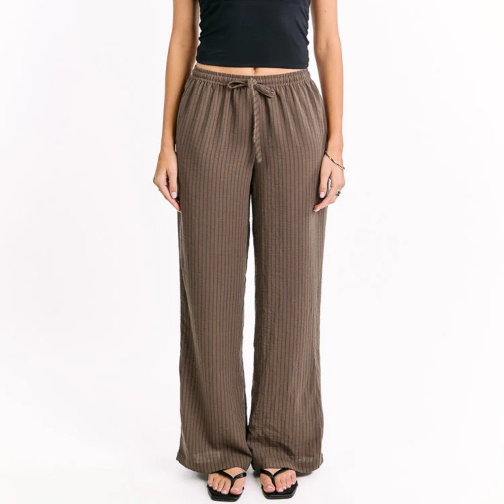 beginning boutique brown striped drawstring pants